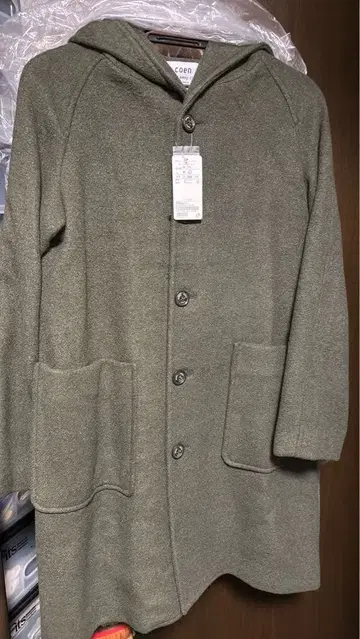 coen 후드 부착 롱 코트 L 사이즈 올리브