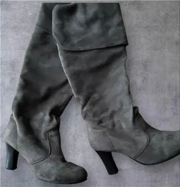 그레이 스웨이드 롱 부츠 힐 8cm