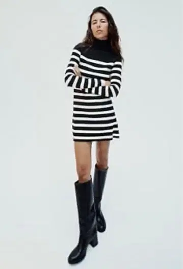 ZARA 스트라이프 니트 모크 하이넥 원피스