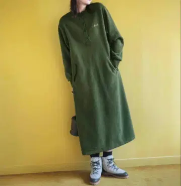 IEDIT 이디트 WOODS 콜라보 천 조각 활용 플리스 롱 원피스