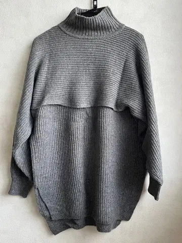 COMME CA 리브 터틀넥 스웨터 그레이