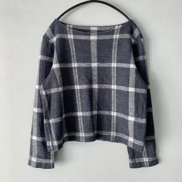 45R 저리 플라노 블라우스 니트 티셔츠 융모 네이비 체크