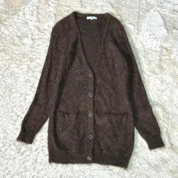 자유구 고급 모헤어 니트 가디건 롱 브라운 M