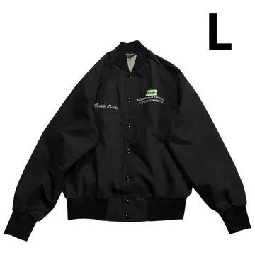 80s 90s USA 코튼 폴리 풀스냅 바시티 자켓 L 블랙 자수