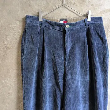 90년대 올드 타미힐피거 굵은 폭 코듀로이 팬츠 네이비 턱
