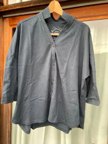 Sisam 오가닉 코튼 5부 소매 셔츠 다크 그레이