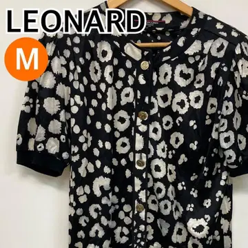 LEONARD 상의 반팔 블라우스 블랙 화이트 M [ CT1757 ]