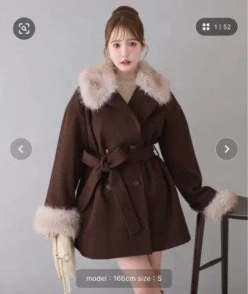 브라운 퍼 울 코트 M 사이즈