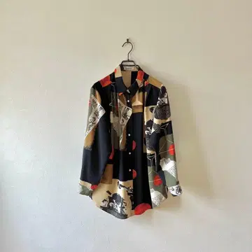 빈티지 올 패턴 셔츠 팝 아트 영문 펄 레트로 개성있는 멋진 블랙