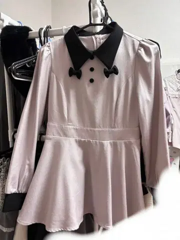 pium 리본 칼라 긴팔 셋업 핑크