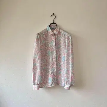 빈티지 미국제 올 패턴 셔츠 꽃무늬 퍼프 슬리브 레트로 L 파스텔