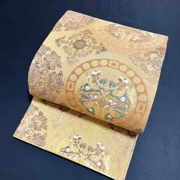 예복용 후쿠로 오비 럭셔리 화려한 도서 금 사기 사자 사냥 문양