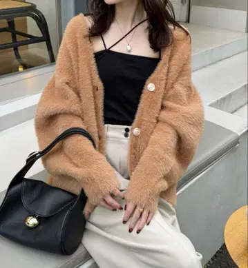 샤기 니트 가디건 오렌지