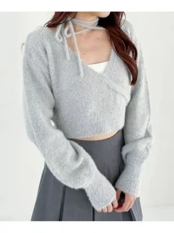 Heather 헤더 카슈쿨 니트 라메 믹스 그레이