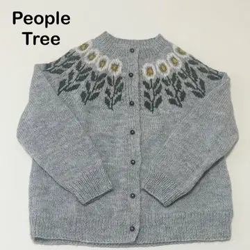 People Tree 손뜨개질 꽃무늬 가디건 울 100% 새상품급