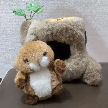 다람쥐 봉제 인형 그루터기 오르골 레트로 빈티지