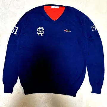 새상품급 ROUGH & SWELL V넥 스웨터 네이비/오렌지 XL