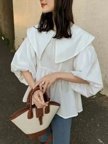 Hinari 히나리 빅 칼라 페플럼 블라우스