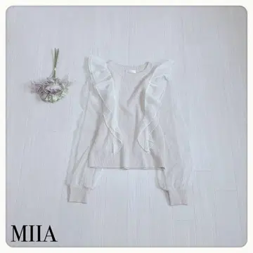 [ MIIA ] 튤 프릴 레이어드 스타일 니트 베이지 사랑스러운