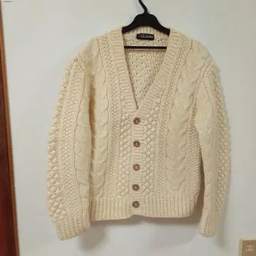 새상품급 빈티지 손뜨개질 아이보리 니트 가디건 쇼와 레트로
