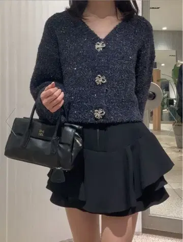 snidel 비쥬 리본 숏 가디건