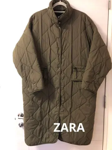 자라 퀼팅 롱 코트 모즈 코트 스탠드 카라 카키