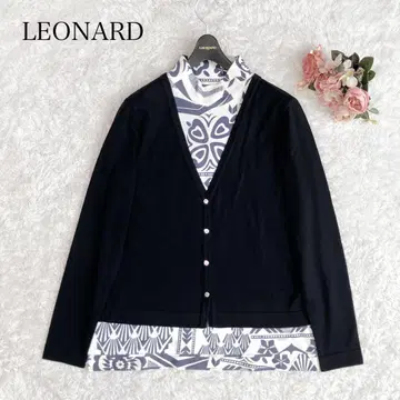 최근 새상품급 레오나르 도킹 스웨터 가디건 트리밍 꽃 하이넥