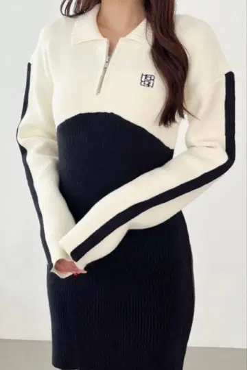 Heather 헤더 라인ZIP 니트 미니 원피스 네이비