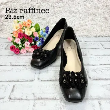[ 새상품급 ] 리즈라피네 플라워 모티브 블랙 펌프스 23.5 가죽