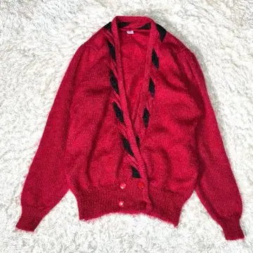 모헤어 74% 니트 가디건 빨간색 레트로 빈티지 빅 사이즈