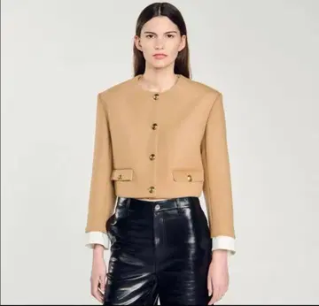 Sandro Paris 노카라 자켓 베이지