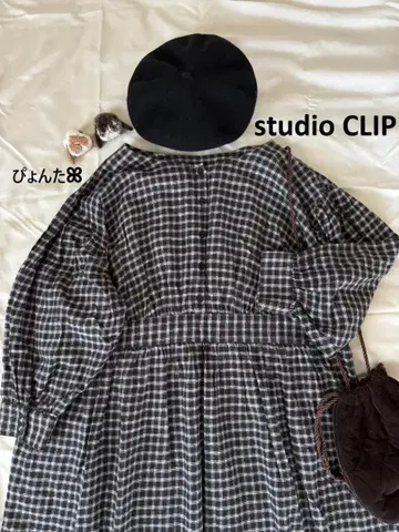 새상품급 코튼 린넨 체크 절개 원피스*블랙