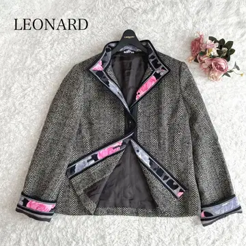 실크 혼방 레오나르 자켓 헤링본 트리밍 꽃 장미 그레이 M 상당