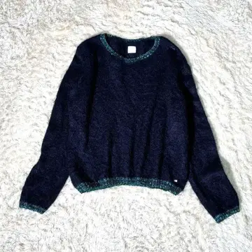 고급 루마니아산 키드 모헤어 니트 네이비 라메