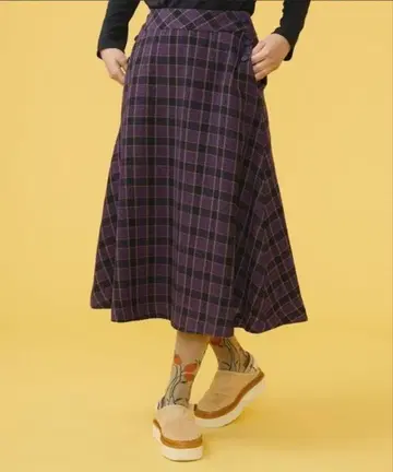 호코모모라 일본제 42 플레어 롱 스커트 보라색 체크
