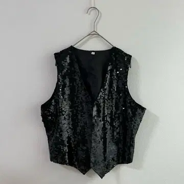 4319 스팽글 베스트 M 화려한 후크 블랙