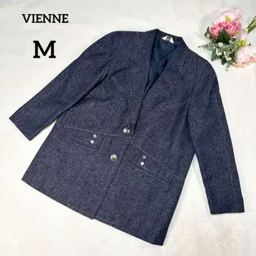 비엔느 자켓 S-M 네이비 어깨 패드 포함 울 실크 혼방 039