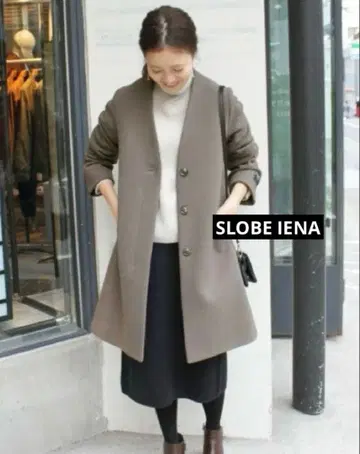 SLOBE 이에나 그레이 카키 38 롱 코트 V넥