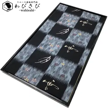 후쿠로 오비 격자 무늬에 설월화 청색쥐색 O-5760