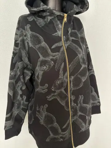 스칼라 토끼 프린트 블랙 후드티 M 사이즈