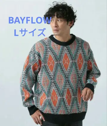 [ 새상품급 ] BAYFLOW 패턴 무늬 니트 오렌지 사이즈 L(4)