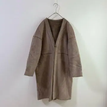 4323 무스탕 코트 노카라 아우터 보아 안감 복슬복슬 베이지