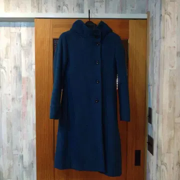 TAKASHIMAYA 후드 부착 파랑 롱 코트