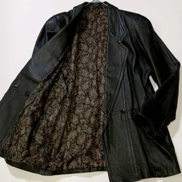 [ 천연 가죽 ] 양가죽 가죽 자켓 블랙 페이즐리 안감 더블 버튼 빈티지