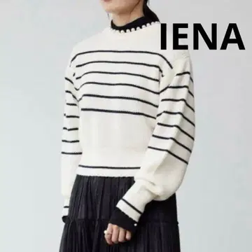 IENA 울 아크릴 펄 장식 꽈배기 풀오버 니트 보더 F