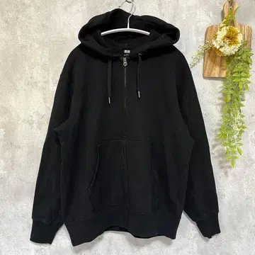 [UNIQLO] 유니클로 맨투맨 풀 집업 후드티 블랙 면 100% M