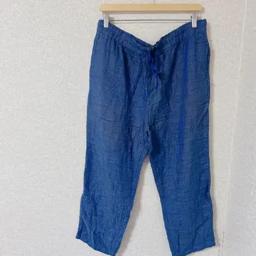 한정품 린넨 파랑 캐주얼 팬츠 허리밴딩 블루 여성용