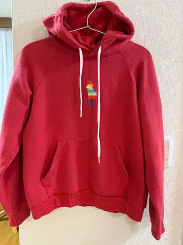 빨간색 폴로 말 자수 후드 부착 후드티