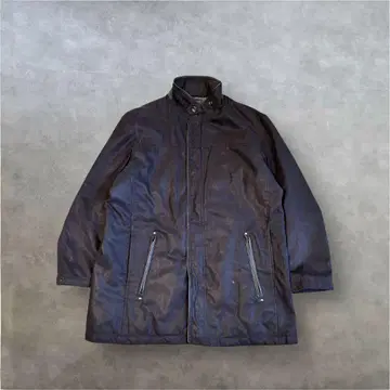 PLAYBOY 풀 집업 롱 코트 충전솜 인조 가죽 광택 블랙 M 모드