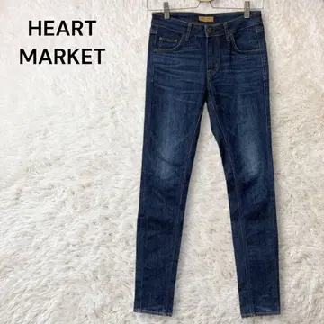하트마켓 스트레치 스키니 데님 팬츠 주름 가공 네이비 S